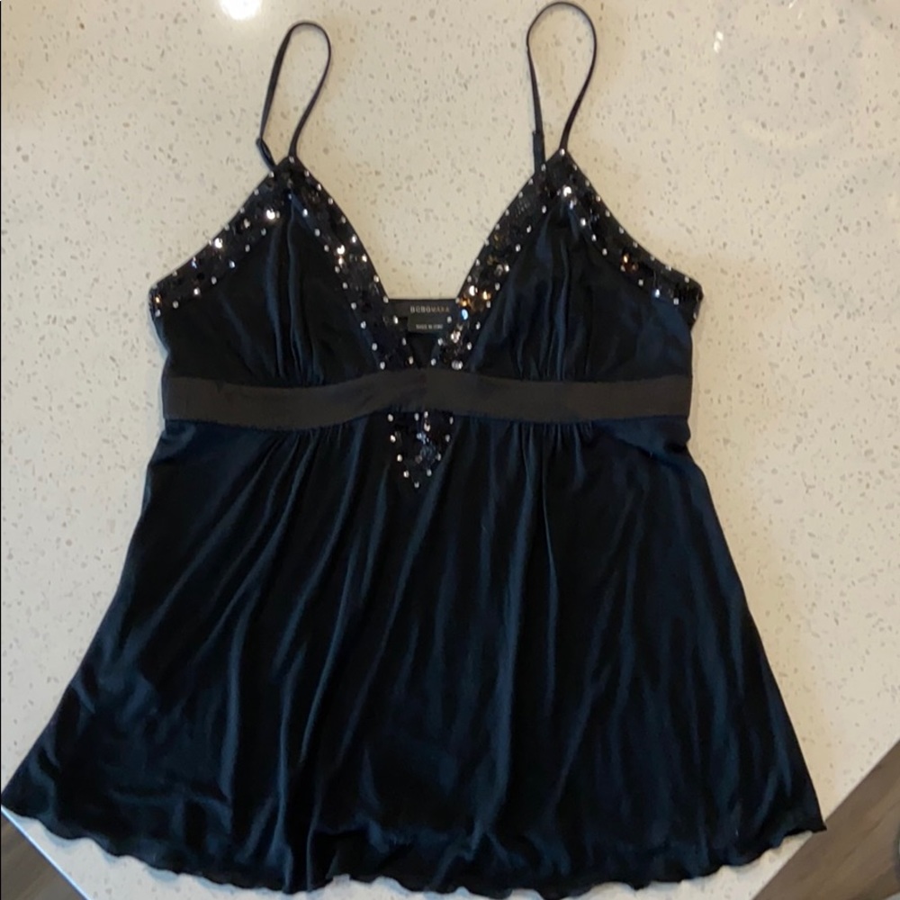 BCBG MaxAzria dressy black sequin tank top